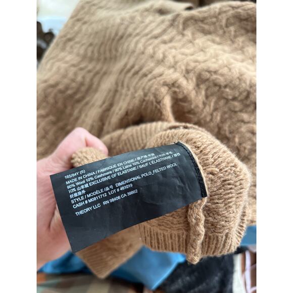 Theory V-Neck Dimensional Polo Wool Cashmere Brown Sweater Women's Size Small - Picture 7 of 7